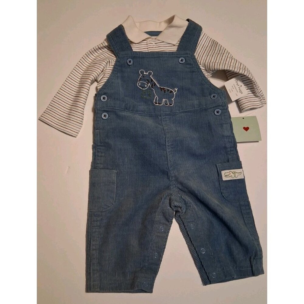 First Hugs Corduroy Overalls Outfit 2PC Set 0-3 M Baby NWT Giraffe Stripe Shirt